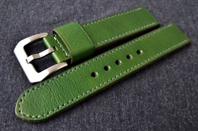 handmade 20mm leather watch strap pre-v buckle fits Seko diver - green - XL