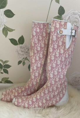 Unused Christian Dior Spring Boots Pink Trotter Rain Size US6.5 From Japan