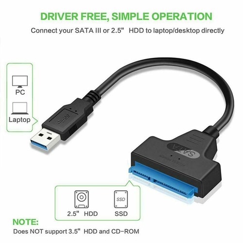 USB 3.0 to SATA 22 Pin 2.5 Inch Hard Disk Drive SSD Adapter Connector Cable Lead - Picture 3 of 7