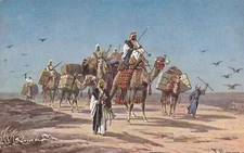 1910s Desert Cairo Egypt original Print Painting Signed 