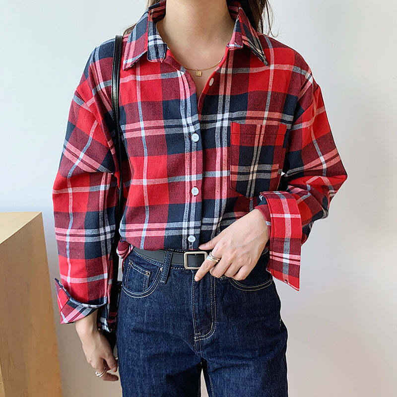 Autumn thin plaid shirt Casual Top for Women