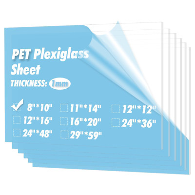 5-Pack of 8×10'' Pet/Plexiglass Sheets, Transparent Clear Flexible Plastic Sheet