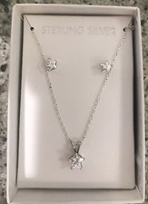 Sterling Silver CZ Star 18 Necklace Earrings Boxed Set
