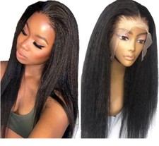 Women Long Yaki Straight Lace Front Wigs Black Full Fiber Wig Party Use Wear Wig