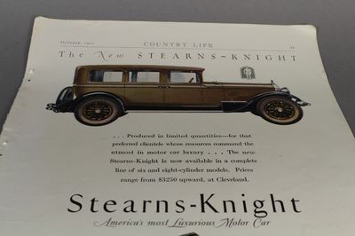 Stearns Knight Luxus Motor Car + Steuben Glass  - Orig. Reklame von 1927  /S139