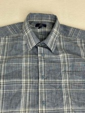 George Men's Button Up Shirt Medium 38-40 Blue White Plaid Short Sleeve