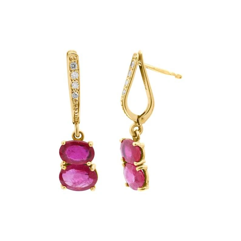 1 Ct Ruby & Natural Diamond Prong Earrings 14K Solid Yellow Gold - Image 3 of 4