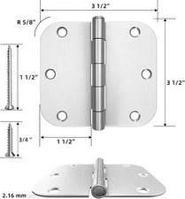30 Pack Door Hinges 3.5" Satin Nickel Interior Door Hinges W/ 5/8" Radius Hinge