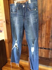Express Jeans Ankle Legging Mid Rise Women  s Size 10S Distressed Denim Med Wash