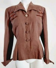Vintage 40s Lilli Ann Annette Brown wool Suit Jacket Blazer arrow detail Size S