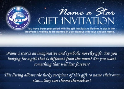 STARNAMES ** NAME A STAR GIFT INVITATION PACK - LET THE RECIPIENT NAME THEIR OWN STAR **