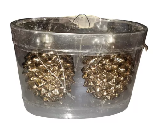 New Vintage Martha Stewart Woodland Holiday Pinecone Glass Ornaments 2 Pack NWT