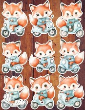 Fox on Blue Scooter Vinyl Die Cut Stickers Set Scrapbooking Laptop Water Bottle