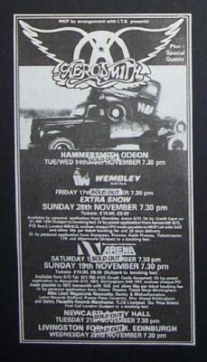 Aerosmith Pump UK Tour Dates 1989 Small Concert Advert, Promo Ad 1