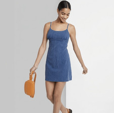 NWT Wild Fable Medium Blue Linen Mini Dress Cutout Open Back Coastal 90s Y2K