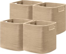 4 Pack 13x13x13" Cotton Rope Storage Baskets with Handles, Woven, Brown