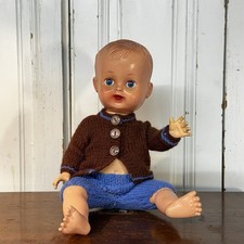 Vintage Doll Plastic With Knitted Clothes