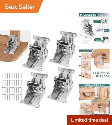 Alloy Steel Folding Bracket Set, Easy Install and 500 lbs Load Capacity, 4 Pack