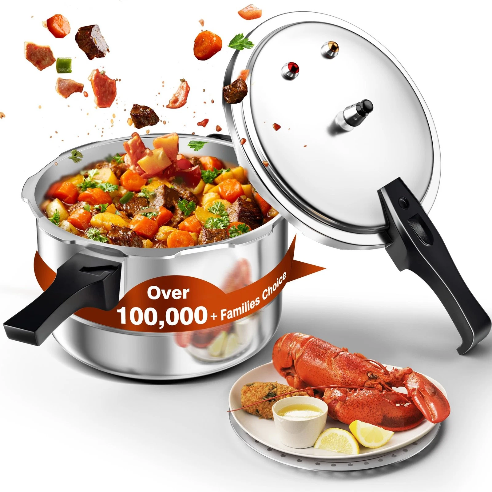 WantJoin 11Qt Aluminum Pressure Cooker w/Release Valve & Multiple Protective ...