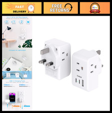 2 Pack Travel Plug Adapter US to UK, Type G Power Adapter with 3 Outlets  3 USB