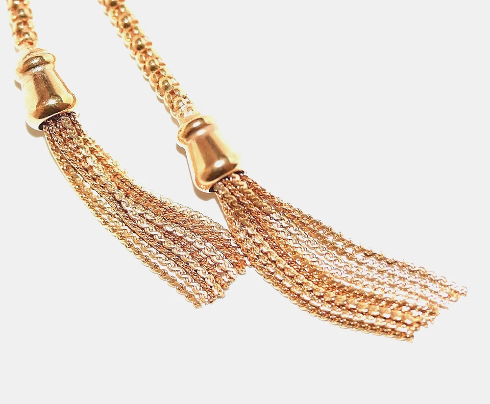 ITALIAN UNOAERRE 9k Gold Tassel Lariat Long Necklace 11.4g - Image 4 of 4