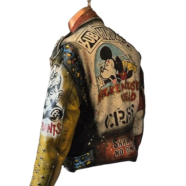 Vintage Leather Hand Painted Bespoke Punk Rock Jacket UK Made All