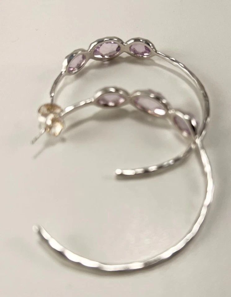 IPPOLITA ROCK CANDY 925 STERLING SILVER AMETHYST 3-STONE HOOP EARRINGS - Image 3 of 4