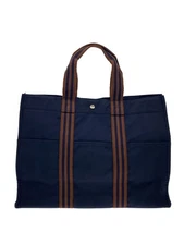 Used Navy Plain Canvas HERMES Tote Bag