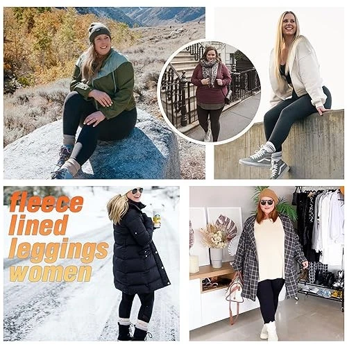  3 Pack Plus Size Fleece Lined Leggings Women  XX-Large Black/Mocha/Light Khaki - Image 3 of 4