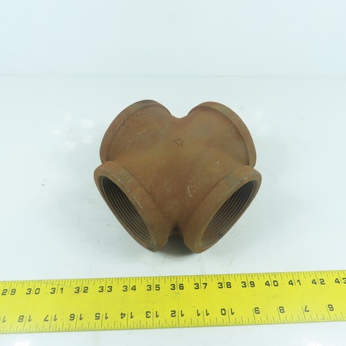 3" Black Pipe NPT Malleable Iron Cross 4-Way Tee Pipe Fitting