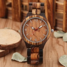 Men's Casual Watch Nature Wooden Quartz Wristwatch Adjustable Wood Bracelet Gift