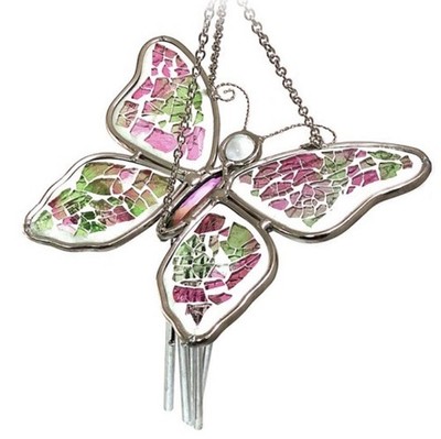 Mosaic Butterfly Wind Chime - Green Pink and Purple (AMIA)