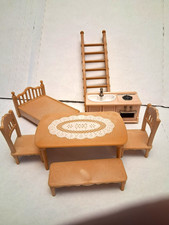Calico Critters Furniture Lot Sink Stove, Table, Chairs, Bench, Bed, Ladder