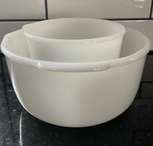 READ!!  Set of 2 Glasbake Sunbeam Mixer Bowls  White Milk Glass Vintage