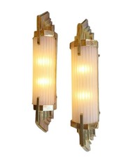 Art Deco Milk Glass Wall Sconce Brass Skyscraper Rod Bathroom Hall Light 1 Pcs