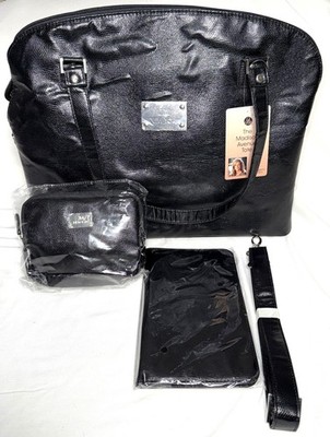 JM NY Joy Mangano Madison Avenue Tote Bag Wallet Make Up Bag Black Set New