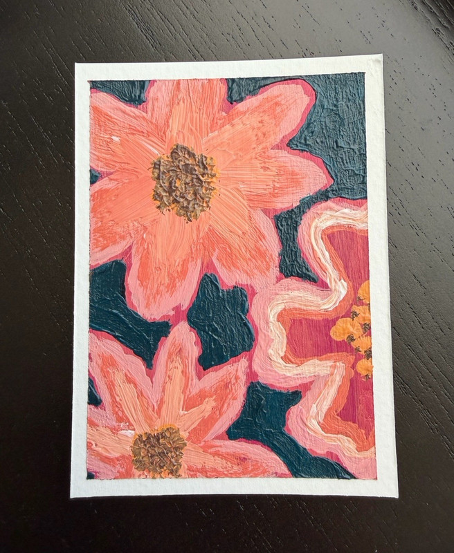 Original ACEO Floral Painting OOAK | Coral Bloom | Pink Flower Acrylic Mini Art