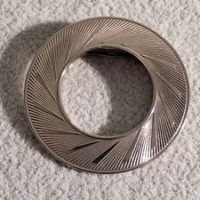 Vintage Lieba USA Scarf Clip Silver Tone Brooch Pin Modern Style Circle Etched