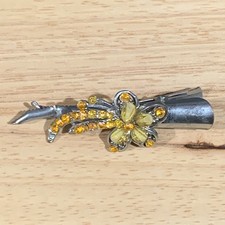 Unbranded Flower Hair Clip Women OS Yellow Rhinestone Silver Tone Alligator Clip