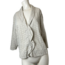 Additions by Chicos Linen Blend Ruffled Eyelet 3/4 Sleeve Jacket Size XLarge