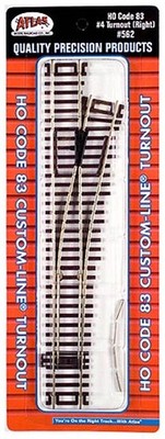 Atlas HO Scale Code 83 #4 Custom Right-Hand Turnout/Switch Model Train Track