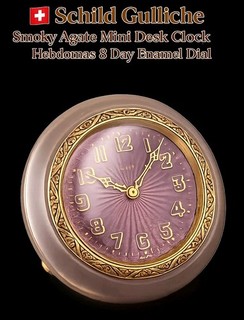 🇨🇭 Schild Gulliche Agate Mini Desk Clock 42mm Hebdomas 8 Day Enamel Dial Swiss