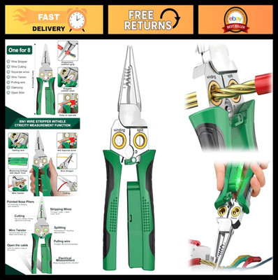 8-in-1 Wire Crimper Stripper with Voltage Detector & Dual Alarms - Heavy Duty AC