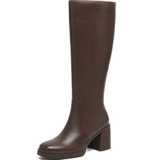 Women's Knee High Boots Square Toe Side Zipper Chunky 3 Inch Heel Platform...