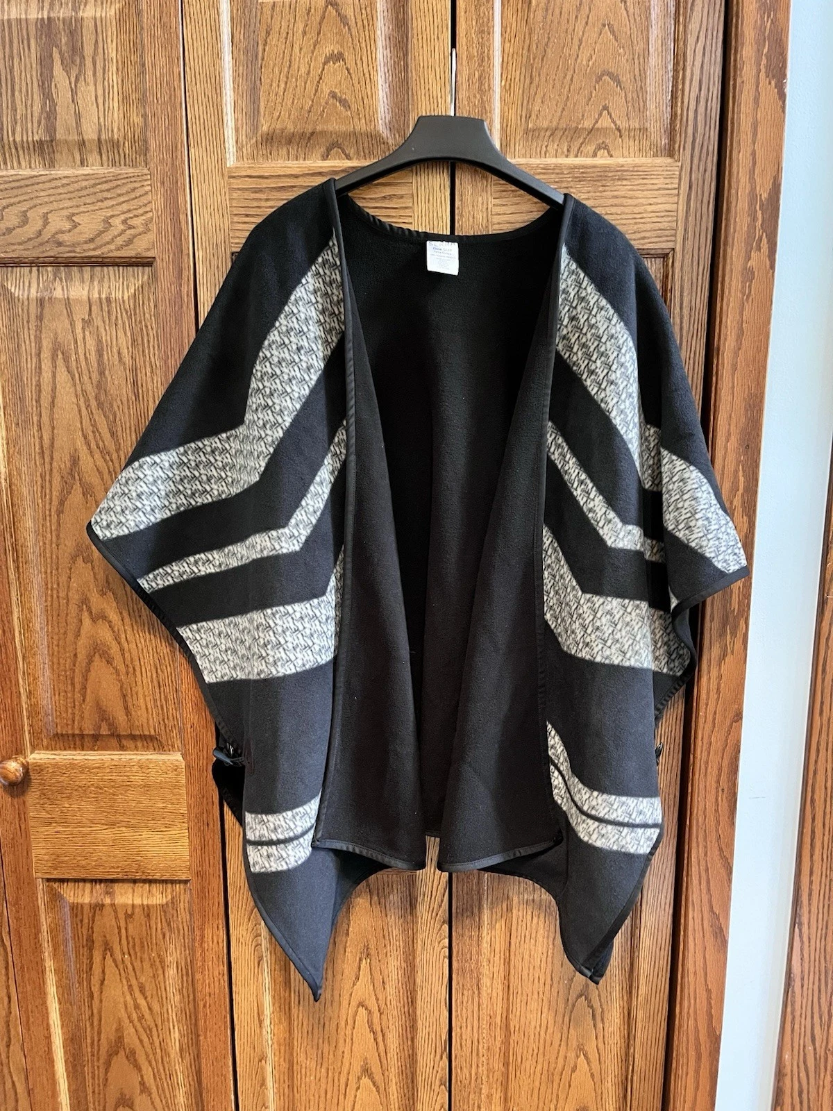 Serra Shawl One Size Black Gray Soft Warm Blanket Wrap Poncho Polyester