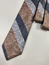Vintage McGregor Mens Tie Paisley Striped Brown Silver Silk Blend Made In USA
