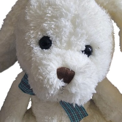 White Bunny Rabbit Plush Floppy Ears Blue Plaid Bow Stuffed Animal READ