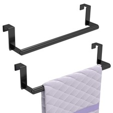 STWWO Over the Door Towel Rack for Kitchen Cabinet Doors, Black