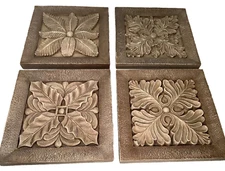 Rustic 3D Floral Leaves & Scrolls Indoor/Outdoor Garden Wall Art plaque set of 4