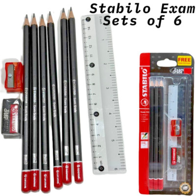 STABILO Exam Grade 2B Pencils 6pcs + Free Sharpener Ruler & Eraser - (Set of 6)